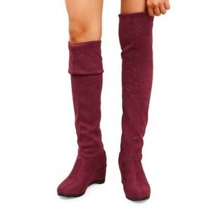 YASIRUN Wine Over-the-Knee‎ Knit-Shaft Boot va